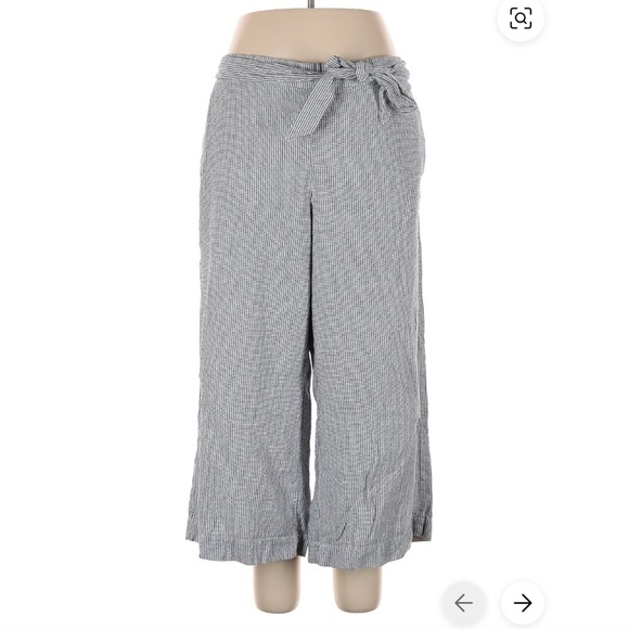 LOFT Petite Wide Leg Crop Belted Linen Stripe Pants (XSP) - Picture 1 of 9